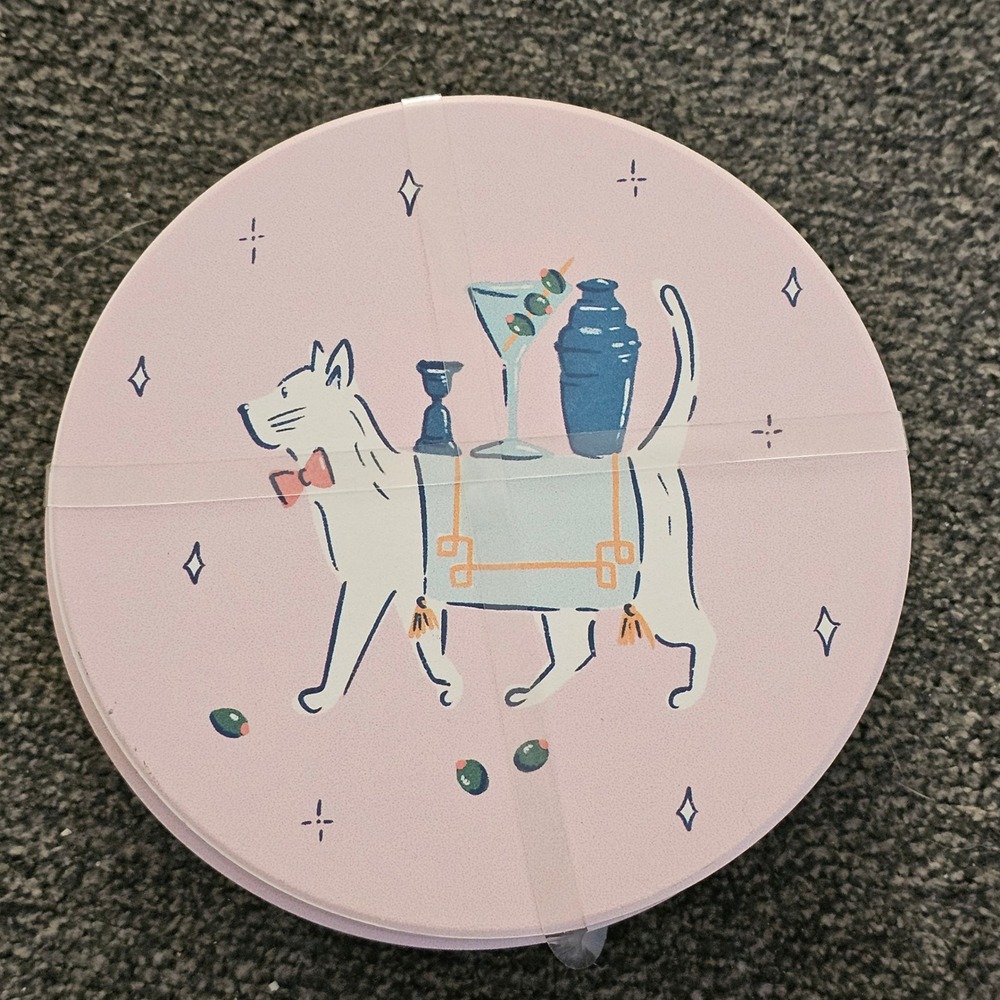 Fig and Fern Set of 4 Assorted Cat Cocktail Coasters NEW